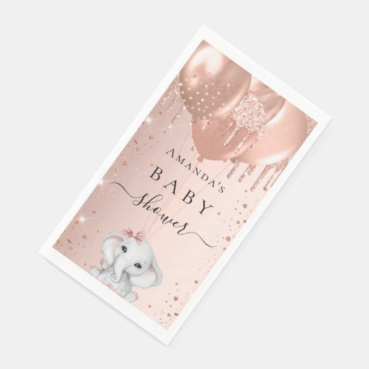 Rose Gold Glitzer Elefantenballons Kinderdusche Serviette (Ecke)