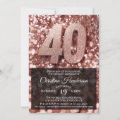 Rose Gold Glitzer Elegant 40. Geburtstag Party Einladung (Vorderseite)