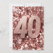 Rose Gold Glitzer Elegant 40. Geburtstag Party Einladung (Rückseite)