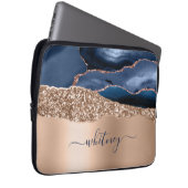 Rose Gold Glitzer Elegante Mit Monogramm Navy Blue Laptopschutzhülle (Vorne Rechts)