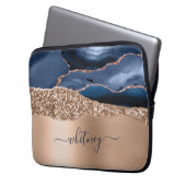 Rose Gold Glitzer Elegante Mit Monogramm Navy Blue Laptopschutzhülle (Vorderseite Links)