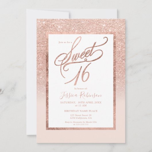 Rose gold Glitzer elegante schicke Drehbuch Sweet  Einladung (Vorderseite)