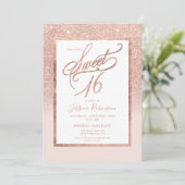 Rose gold Glitzer elegante schicke Drehbuch Sweet  Einladung (Stehend Vorderseite)