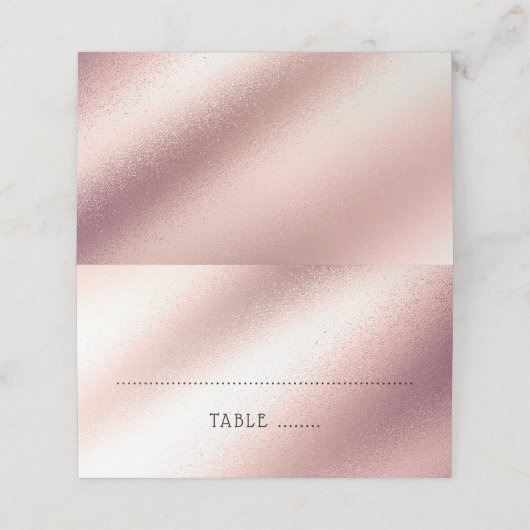 Rose Gold Glitzer Elegante Soft Pink Hochzeit Platzkarte (Außenseite Aufgefaltet)