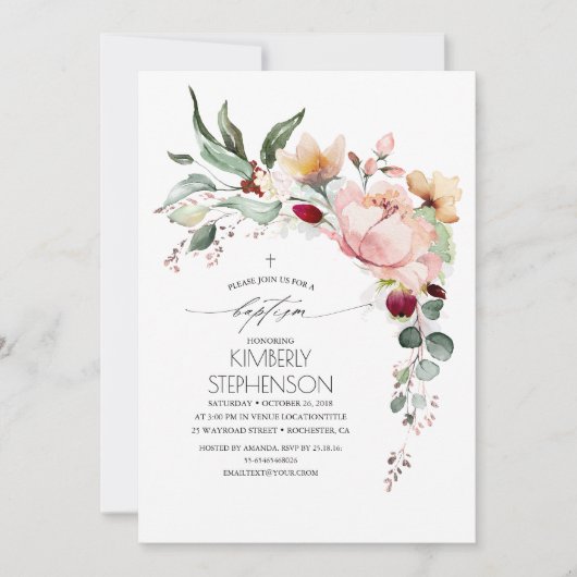 Rose Gold Glitzer Elegante Taufe der Blumen Einladung (Vorderseite)