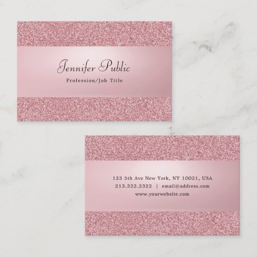 Rose Gold Glitzer Eleganter handgeschriebener Name Visitenkarte (Vorne/Hinten)