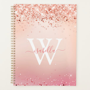 Rose Gold Glitzer Eleganter Name Monogram Pla Planer
