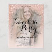 Rose Gold Glitzer elegantes Foto Budget Sweet 16 (Vorderseite)