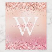Rose Gold Glitzer Elegantes Monogramm Weinetikett (Einzelnes Label)
