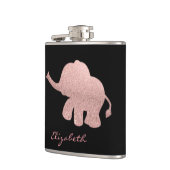 Rose Gold Glitzer Elephant, Schwarz - Personalisie Flachmann (Links)