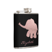 Rose Gold Glitzer Elephant, Schwarz - Personalisie Flachmann (Rechts)