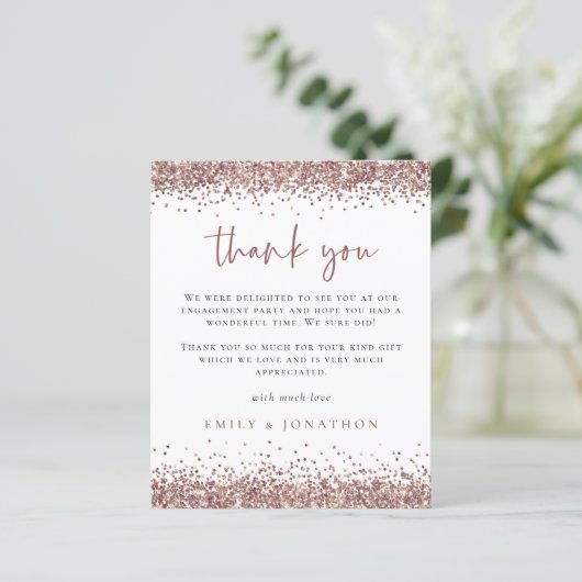 Rose Gold Glitzer Engagement Party Danke (Stehend Vorderseite)