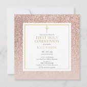 Rose Gold Glitzer Erster Kommunionsplatz Einladung (Vorderseite)