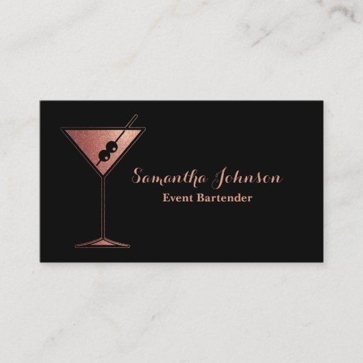 Rose Gold Glitzer Event Barkeeper Business Card Visitenkarte (Vorderseite)
