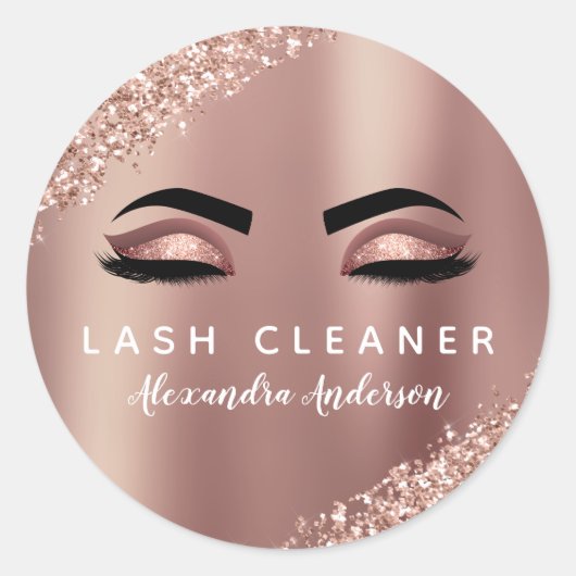 Rose Gold Glitzer Eyelash Extension Cleaner Runder Aufkleber (Vorderseite)