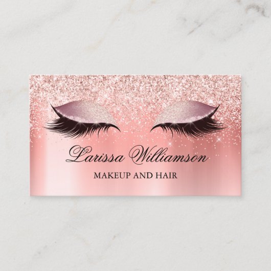 Rose Gold Glitzer Eyelash Extensions Makeup Artist Visitenkarte (Vorderseite)