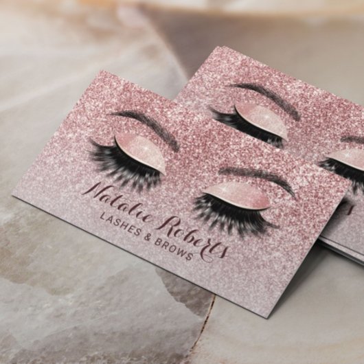 Rose Gold Glitzer Eyelash Extensions Schönheitssal Visitenkarte