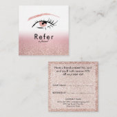 Rose Gold Glitzer Eyes Brows Lashes Empfehlungskarte (Vorne/Hinten)