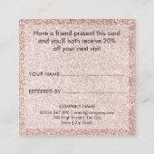 Rose Gold Glitzer Eyes Brows Lashes Empfehlungskarte (Rückseite)