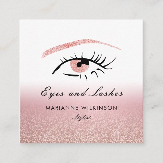 Rose Gold Glitzer Eyes Brows Lashes Quadratische Visitenkarte (Vorderseite)