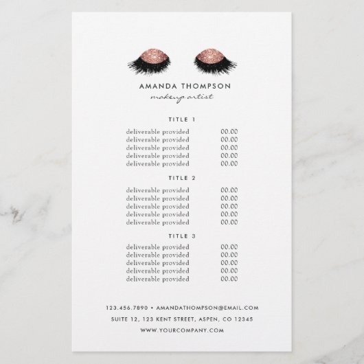 Rose Gold Glitzer Eyes Preise & Services Flyer (Vorne)