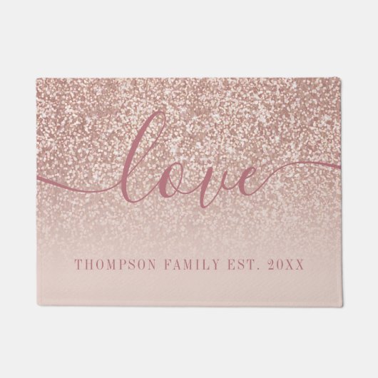 Rose Gold Glitzer Familienname Liebe Fußmatte (Vorderseite)