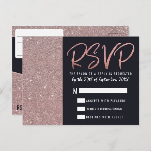 Rose Gold Glitzer Farbblock UAWG Einladungspostkarte (Vorne/Hinten)