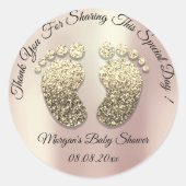 Rose Gold Glitzer Feet Baby Dusche Danke Runder Aufkleber (Vorderseite)
