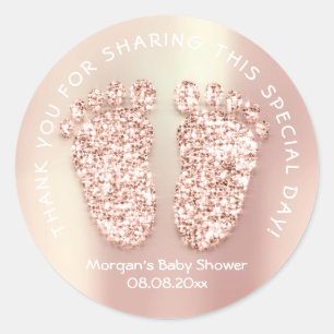 Rose Gold Glitzer Feet Baby Dusche Danke Runder Aufkleber