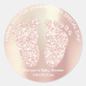 Rose Gold Glitzer Feet Baby Dusche Danke Runder Aufkleber (Vorderseite)