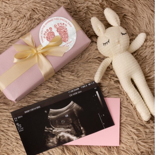 Rose Gold Glitzer Feet Baby Dusche Gefallen Dankes Runder Aufkleber