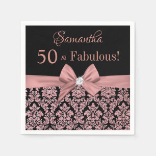Rose Gold Glitzer Floral Damask 50. Geburtstag Serviette