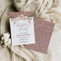 Rose Gold Glitzer Floral Geburtstagsparty