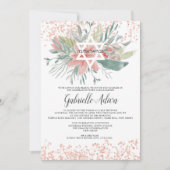 Rose Gold Glitzer floral hebrew Bat Mitzvah Einladung (Vorderseite)