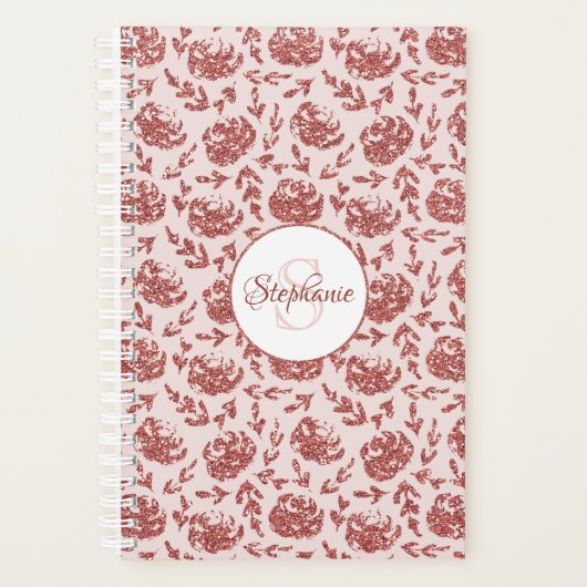 Rose Gold Glitzer Floral Monogram Planer (Vorderseite)
