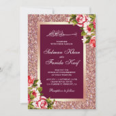 Rose Gold Glitzer Floral Pink Islamische Muslime Einladung (Vorderseite)