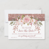 Rose Gold Glitzer Floral Save the Date (Vorderseite)