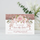 Rose Gold Glitzer Floral Save the Date (Stehend Vorderseite)
