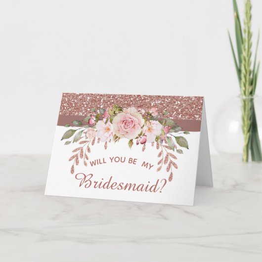Rose Gold Glitzer Floral werden Sie meine Bridesma Karte (Vorderseite)
