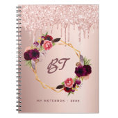 Rose Gold Glitzer Florals Monogramm Bordeaux Notizblock (Vorderseite)