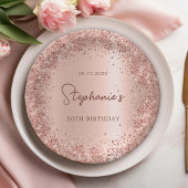 Rose Gold Glitzer Foil 30th Birthday Monogram Pappteller