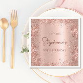 Rose Gold Glitzer Foil 50th Birthday Monogram Serviette