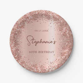 Rose Gold Glitzer Foil 60. Geburtstagsmonogramm Pappteller