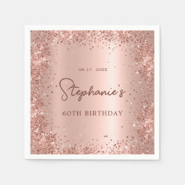 Rose Gold Glitzer Foil 60. Geburtstagsmonogramm Serviette