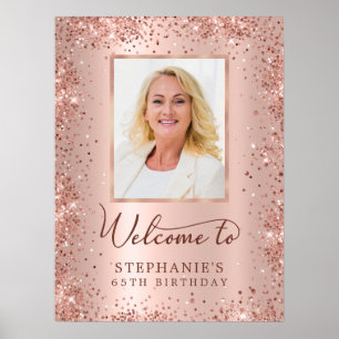 Rose Gold Glitzer Foil 65. Geburtstag Foto Willkom Poster