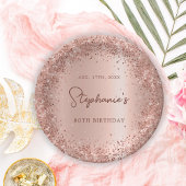 Rose Gold Glitzer Foil 80th Birthday Monogram Pappteller