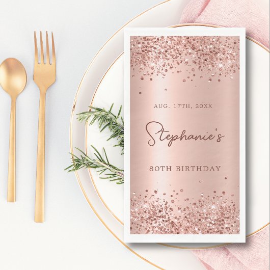 Rose Gold Glitzer Foil 80th Birthday Monogram Serviette