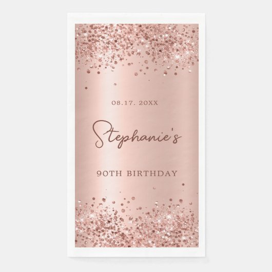Rose Gold Glitzer Foil 90th Birthday Monogram Serviette (Vorderseite)