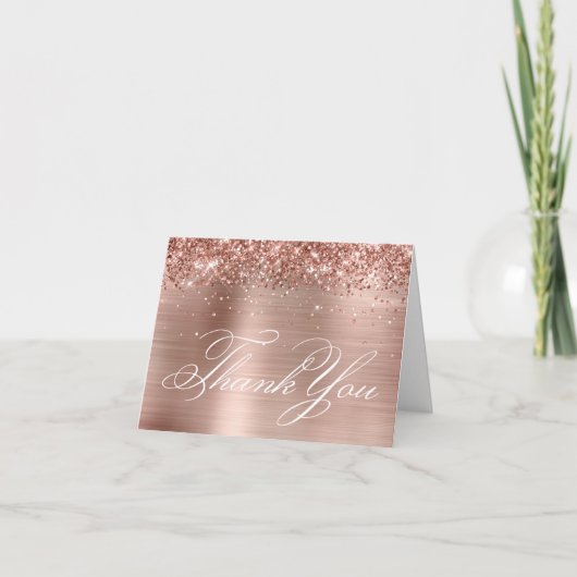 Rose Gold Glitzer Foil Decorative Kalligrafie Dankeskarte (Vorderseite)