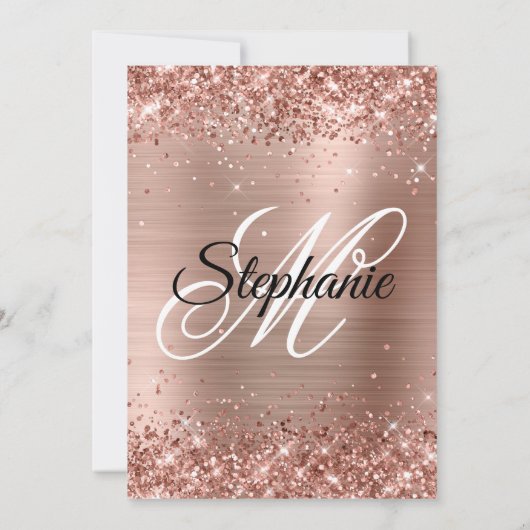 Rose Gold Glitzer Foil Extravagant Monogram Quince Einladung (Rückseite)